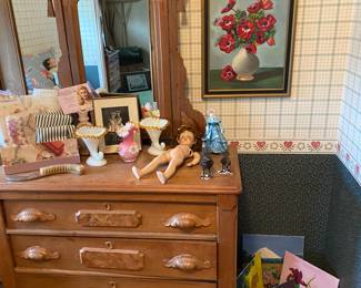 Antique 1800's  Eastlake Carved Dresser with Swing Mirror, Acorn Pull Drawers