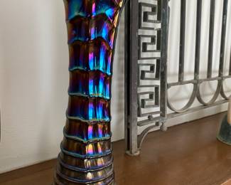 Vintage Electric Purple Imperial Carnival Glass Ripple Vase