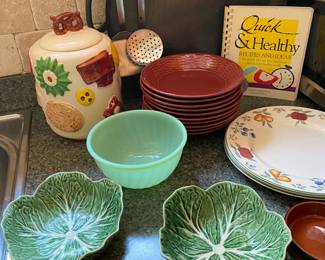 Vintage Los Angeles Pottery Cookie Jar, Vintage Fire King Jadeite