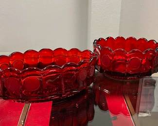 Ruby Red Fostoria Coin Bowls.  Round & Oval.
