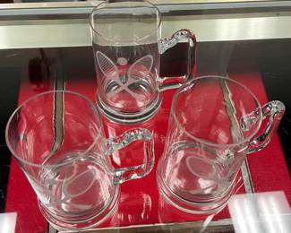 Fun Tennis Themed Glass Mugs (made in the Czech Republic).  Set of 3.