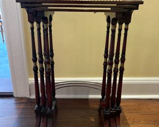 3 PC ROSEWOOD NESTING TABLES WITH BRASS GALLERY