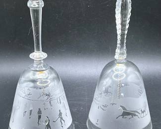 Vintage Frosted Fostoria Art Glass Bell & Fenton Crystal Bell - UV Reactive
