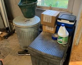 Foot locker; cleaners; feed bucket; trashcan
