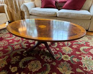 Leighton Hall Oval Inlay Pedestal Coffee Table (52"W x 30"D x 17"H)