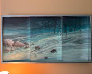 Framed Original Oil on Board Mirrored Seascape Signed Wheiza Kim '04