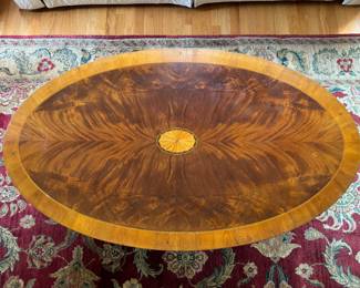Leighton Hall Oval Inlay Pedestal Coffee Table (52"W x 30"D x 17"H)