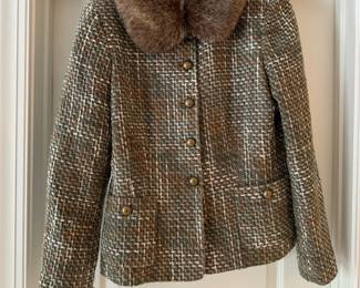 Women's Kasper Tweed Jacket with Removable Faux Fur Collar Size 12