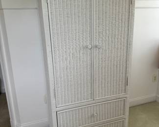White Wicker 2 Door / 2 Drawer Armoire (66"H x 34"W x 23"D)