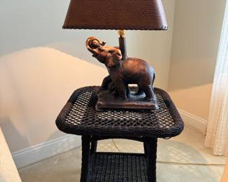 Vintage 1996 Elephant Lamp with Wicker Side Table