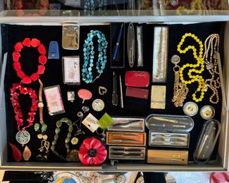 Collection of Gold, Silver & Costume Jewelry & Fountain Pens