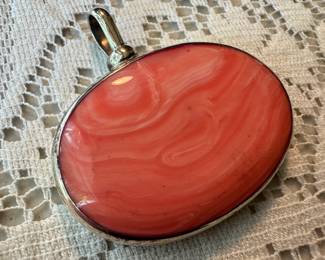 Sterling Silver with Pink Coral Pendant 