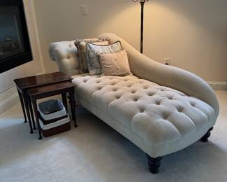 White Tufted Chaise Lounge (34"W x 79"L x 30" Back Height) with Harden Nesting Tables (3pc) 