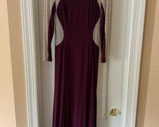 Women's Xscape Colorblock Maxi Formal Gown Maroon and Gold Bead Size 14P