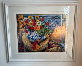 Framed Floral Still Life Print Signed Wendy Wooden