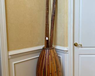 Decorative Bamboo Basket / Vase including Bamboo Stalks