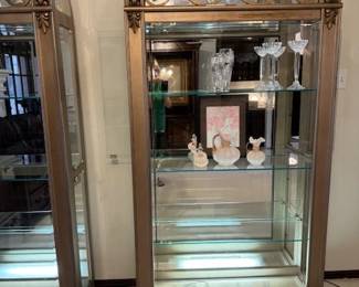  2 Beautiful Wall Cabinet  glass shelves and lights - Great  Condition - Needs  a Special New Wall to Decorate  