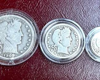 D Mint Barber Half, Quarter  Dime