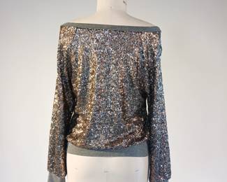Kevan Hall Signature- Jersey Piping on Multi Metallic Sequin Top