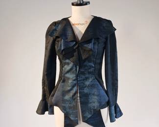 Kevan Hall Signature- Indigo Blue Blouse with ruffles and contrasting fabric. 