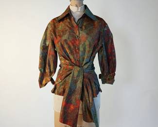 Kevan Hall Signature- Impressionistic Print Blouse- Reds, Greens, Golds, Blues