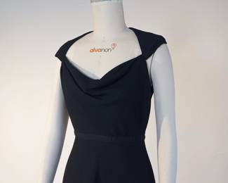 Kevan Hall Signature Pebble Crepe dress with Grosgrain Ribbon Belt 