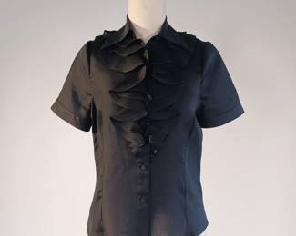 Kevan Hall Signature- 100% Silk Gazar Button Up Short Sleeve Top