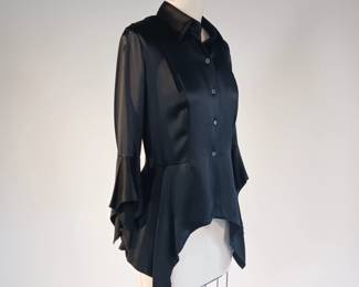 Kevan Hall Signature Ruffled Blouse 100% Silk