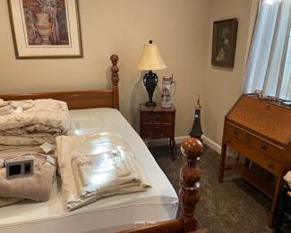 Antique Double Bed with 4 Post Headboard and Footboard, Secretary Desk in great condition, Antique Side Table