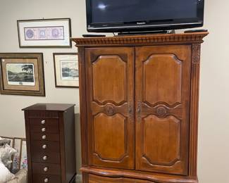 2 door Armoire with  2 Drawers -  holds Television and accessories inside or could be used for storage