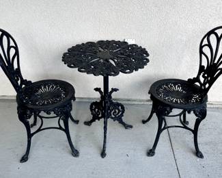 Wrought Iron Small Bistro Table and 2 Chairs