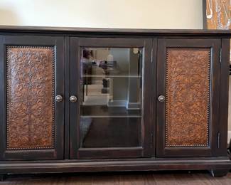 Leather Embedded Credenza / Entertainment Center