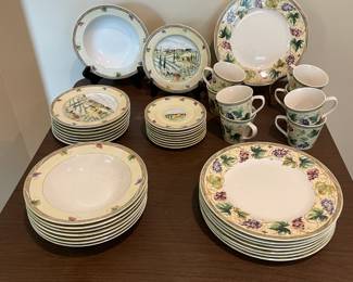 Full Set of Stoneware - Tuscan Country                                          Dishwasher and Microwave Safe                                                       8 plates, 8 bowls, 8 dessert plates, 8 cups and saucers
