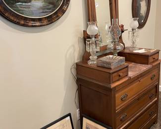 Antique 3 Drawer Dresser with Mirror and Marble Inset