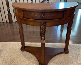 Half Moon Shaped Carved Unique Side Table with single drawer