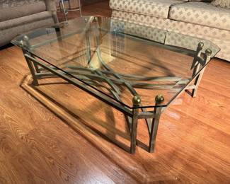 Octagonal Glass Top / Steel Base Coffee Table (52"W x 36"D x 16"H)