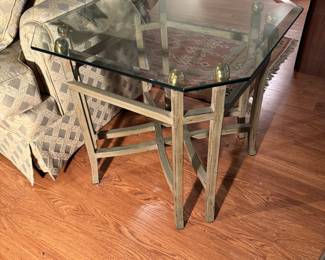 Octagonal Glass Top / Steel Base Side Table (26"W x 26"D x 23"H)