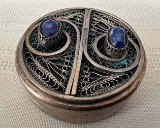 Sterling Silver & Lapis Pill Box