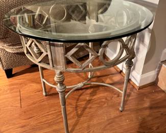 Round Glass Top / Steel Base Side Table (26"D x 24"H)