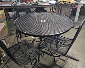 WROUGHT IRON TABLE AND CHAIRS