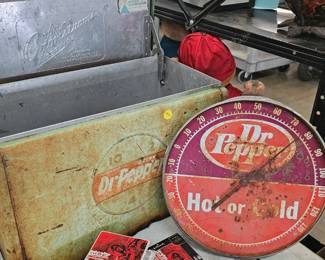VINTAGE DR PEPPER COOLER AND THERMOMETER