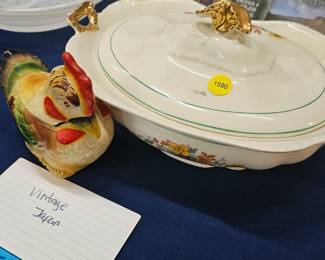 VINTAGE JAPAN ROOSTER AND COVERED DISH