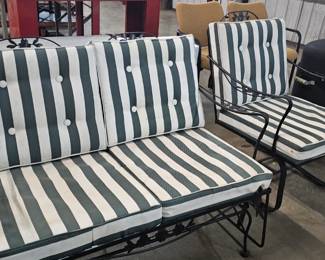 WROUGHT IRON GLIDER AND CHAIR