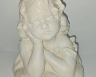 Vintage French girl thinking bust - chalkware, plaster