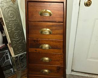 Pyramid chest 43.5h x 12w top,  bottom, 15d x 18w. Solid wood. Gorgeous piece. 