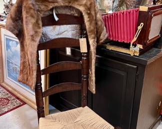 Mink Wrap, Ladder Back Chair with Rush Seat