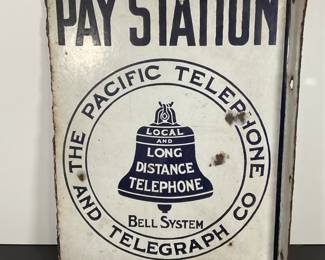 Early 20th C Double Side Porcelain Telephone Sign