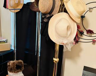Women's Hats, Brass Hall Tree, Clothes Hamper, Fur Cap, Silk 3 Panel Room Divider