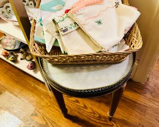 Vintage Kitchen Linens, Marble Top Side Table