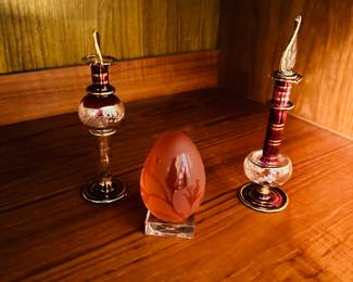 Vintage Cranberry Glass Perfume Bottles and Crystal Egg